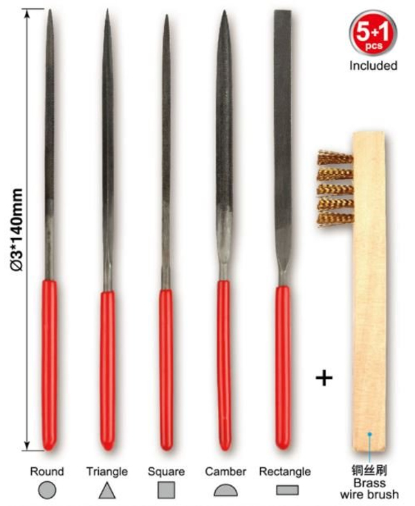 프라모델용 줄 세트 (중간 거칠기) -  Assorted needle files set(Middle-toothed, 5pcs)140mm