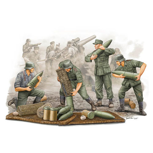 1/35 German Field Howitzer Gun Crew (on carrying)