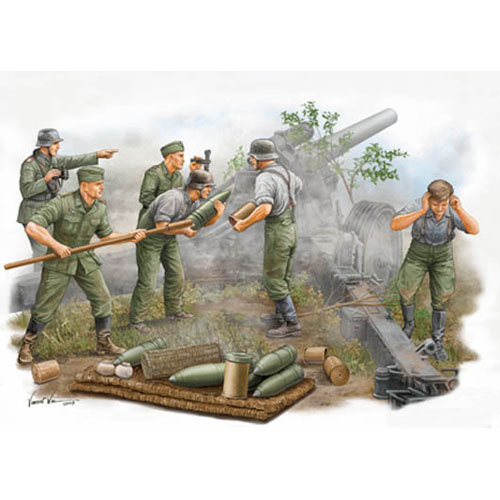 1/35 German Field Howitzer Gun Crew (on firing)